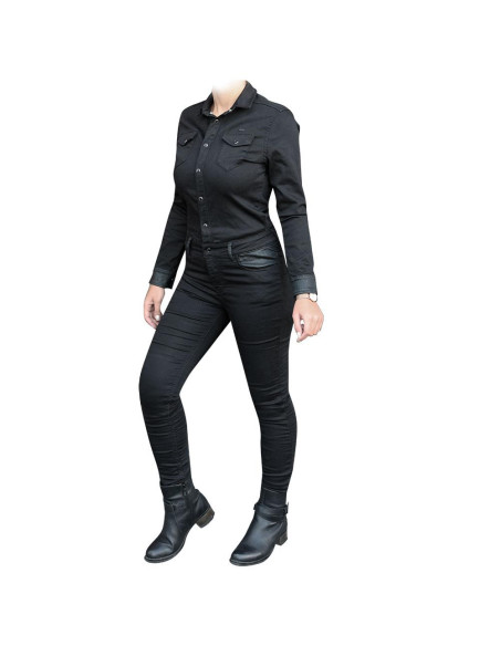 Combinaison Jeans Moto Femme Overlap Tess Noir