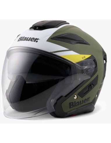 Casque Jet Bleu JJ-01 Vert-Blanc-Jaune