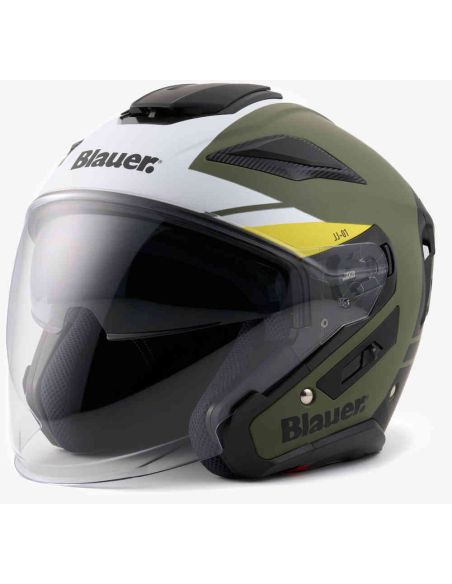 Casque Jet Bleu JJ-01 Vert-Blanc-Jaune